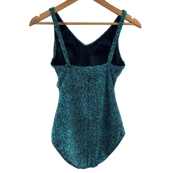 Speedo Turquoise & Black Tribal Pattern Classic 1 Piece Swimsuit High Support 8 - Picture 6 of 9